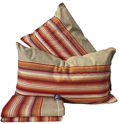 L'Emporio Casa Set Lenzuola Completo di Cotone 100% Italiano Matrimoniale/Singolo/Piazza e Mezzo Varie Fantasie (Matrimoniale, Righe Arancio)