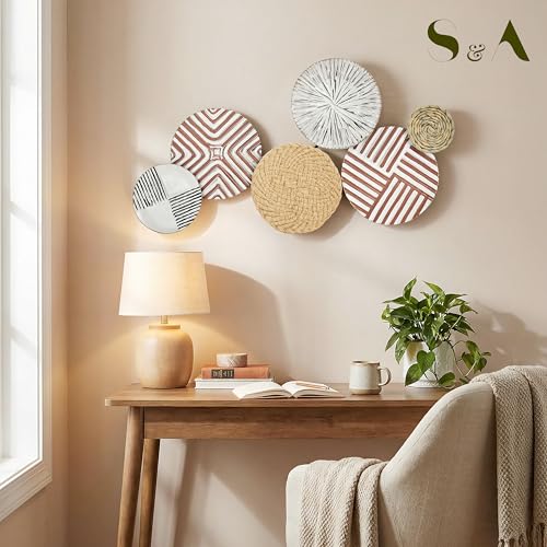 Image of S & A Modern Geometric Circles Metal Wall Art Decor - 66cm Decorative Wall Hanging with Radiating Metal & Textured Ceramic Finishes, Contemporary Artwork for Living Room, Bedroom & Office Decoration