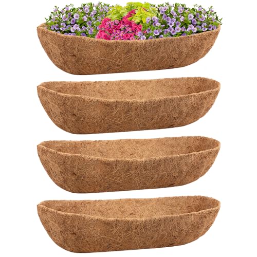 Riare 4 Pack 30 Inch Trough Coco Coir Liners for Planters Pre-Formed Coconut Coir Replacement Liner Natural Coco Fiber Window Box Liners for Wall Planter Window Basket Deck Railing Planter
