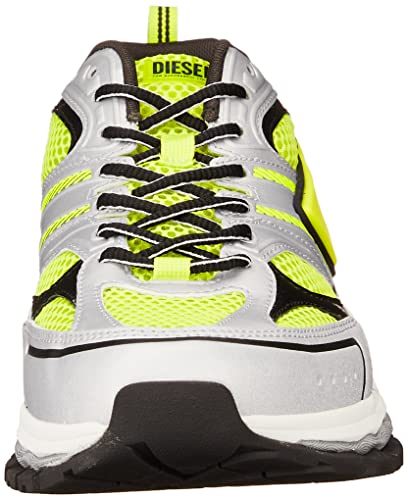 Diesel Men's Sneakers, Jet Black Silver Mirage Grey Acid Lime H9509, 6.5 #TOP1