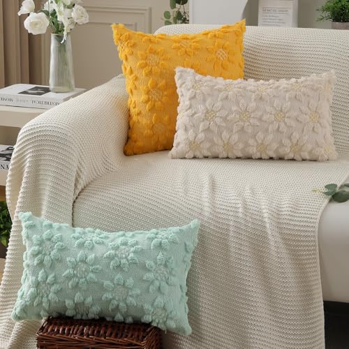 Image of DFXSZ Spring Summer Pillow Covers 12x20 inch Set of 2 Beige Sunflower | Farmhouse Decor Soft Plush Faux Fur Jacquard Throw Pillow Covers|For Spring Holiday Sofa Home Decor