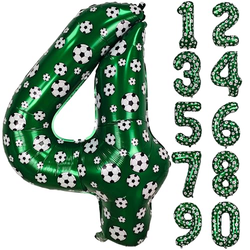 Image of 40 Inch Soccer Number 4 Balloons Large Foil Balloon Number 4 Birthday Deco | World Cup Sports Soccer Theme Decoration For Soccer Party And Boy'S 4 th Birthday