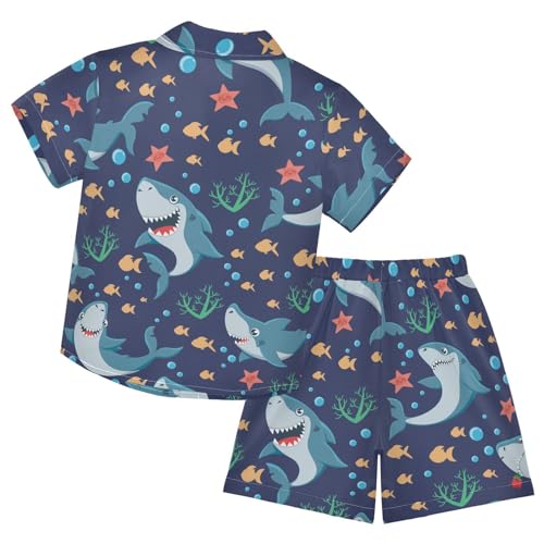 Image of CaTaKu Boys Hawaiian Button-Down Shirts and Short Sets, Boys Summer Outfits 2 Piece Clothes Set Size 3-10T