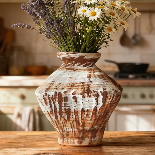 ArtCachet Ceramic Flower Vase Home Decor-6.5' Large Decorative Terracotta Vases Vintage Living Room, Kitchen Bedroom Decorations for House Book Shelf Office Coffee Desk Dining Fireplace