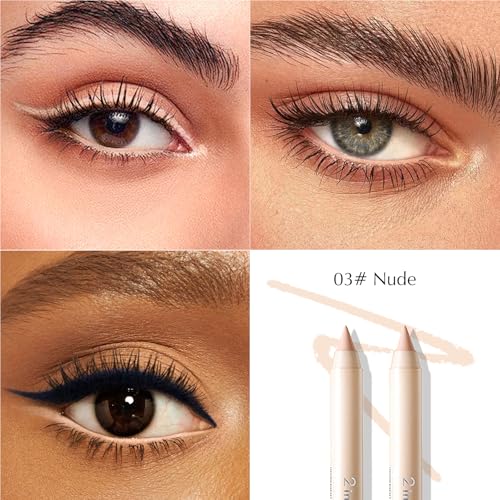 Wugbc 2 PCS Nude Waterline Eyeliner Pencil, Cream Gel Eyeliner Smooth Waterproof Smudge-Proof Lasting Ultra-Pigmented Eye Brightener Pen with Sharpener Makeup for women Multi-Use Eye Liner Crayon