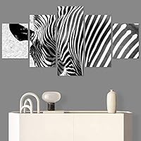 SIGNWIN 5 Panel Canvas Wall Art Animals Black and White Dramatic Duotone Expressionism Grey Modern Artwork for Home Decorations Ready to Hang - 60