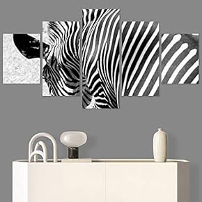 SIGNWIN 5 Panel Canvas Wall Art Animals Black...