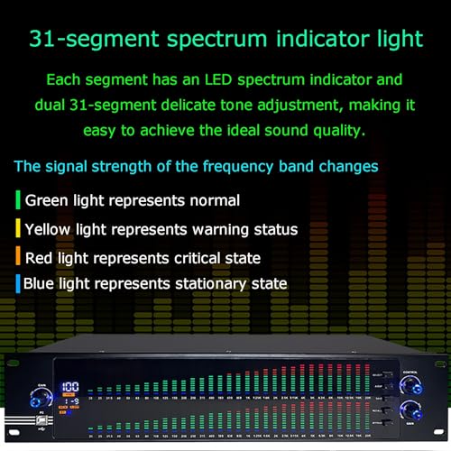 Ecualizador digital profesional de 31 bandas, reducción de ruido, 10 efectos preestablecidos guardables, indicador de nivel estéreo, sistema de sonido profesional, equipo para karaoke (Tamaño: EQ-777S) miniatura 5