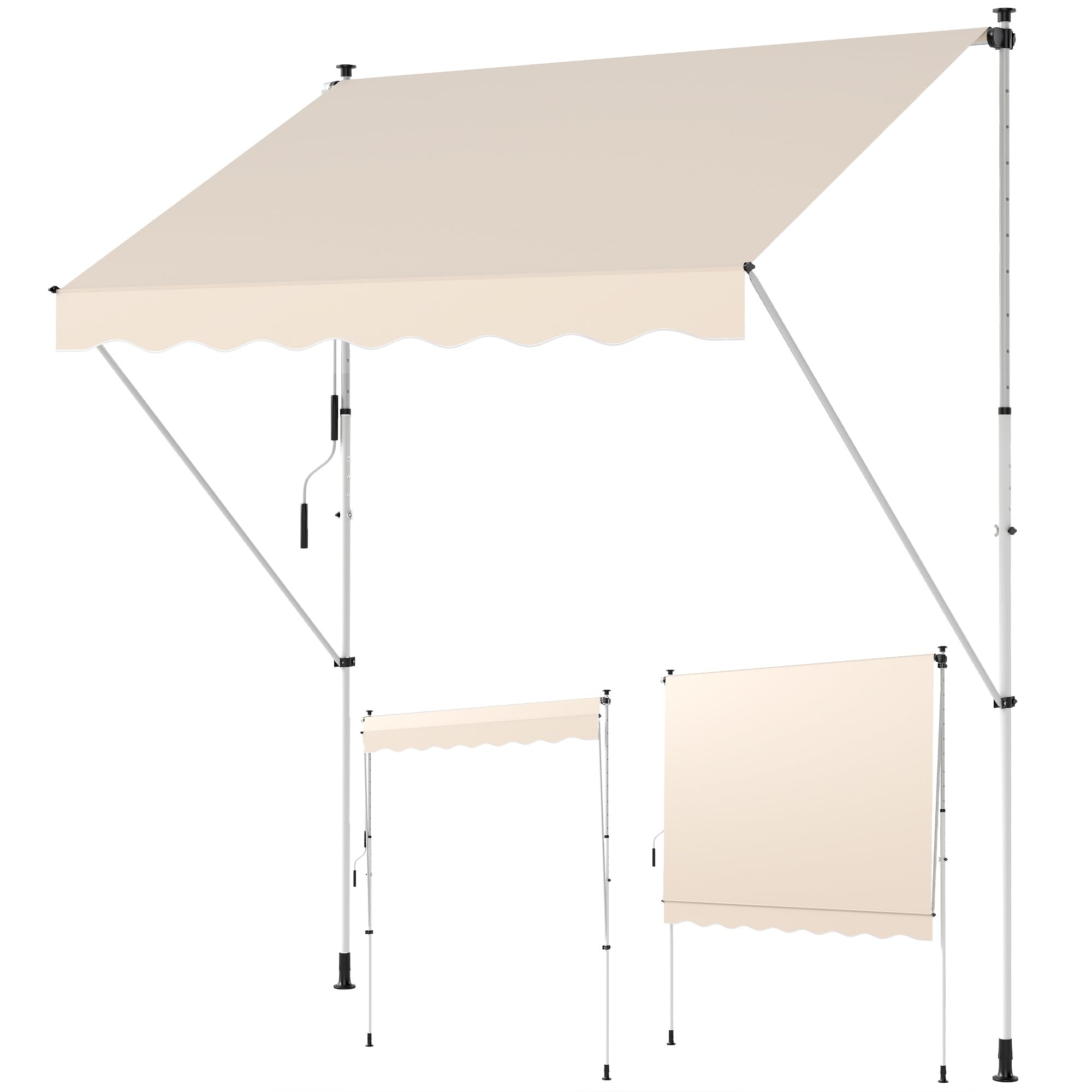 Outsunny Toldo Manual Retráctil 3x1,​5 m, Toldo Exterior Terraza Enrollable, Altura Ajustable 170-​280 cm, con Manivela, Anti-​UV e Impermeable, Sin Taladro, para Balcón, Jardín, Beige
