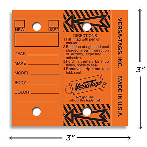 Image of Versa-Tags 250 Per Box, Self-Protecting Paper Key Tags with Chrome-Plated Split Rings Perfect for Car Truck Or RV Dealers Orange