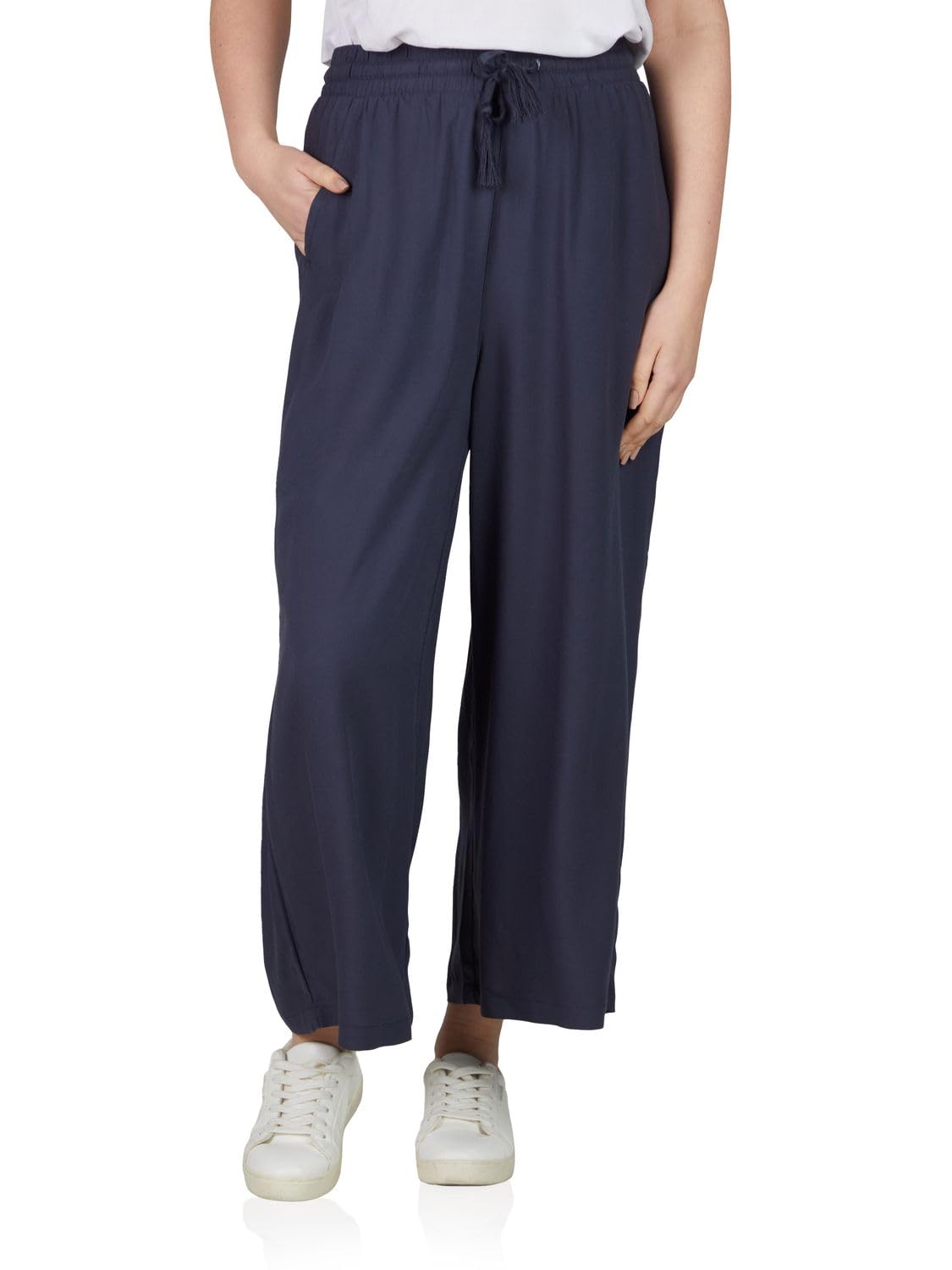 DENIMFY Palazzo - Pantaloni estivi da donna, vestibilità larga, taglia DFKate, pantaloni estivi leggeri, lunghezza alla caviglia, vita elasticizzata, tinta unita, motivo 100% viscosa, verde, bianco,