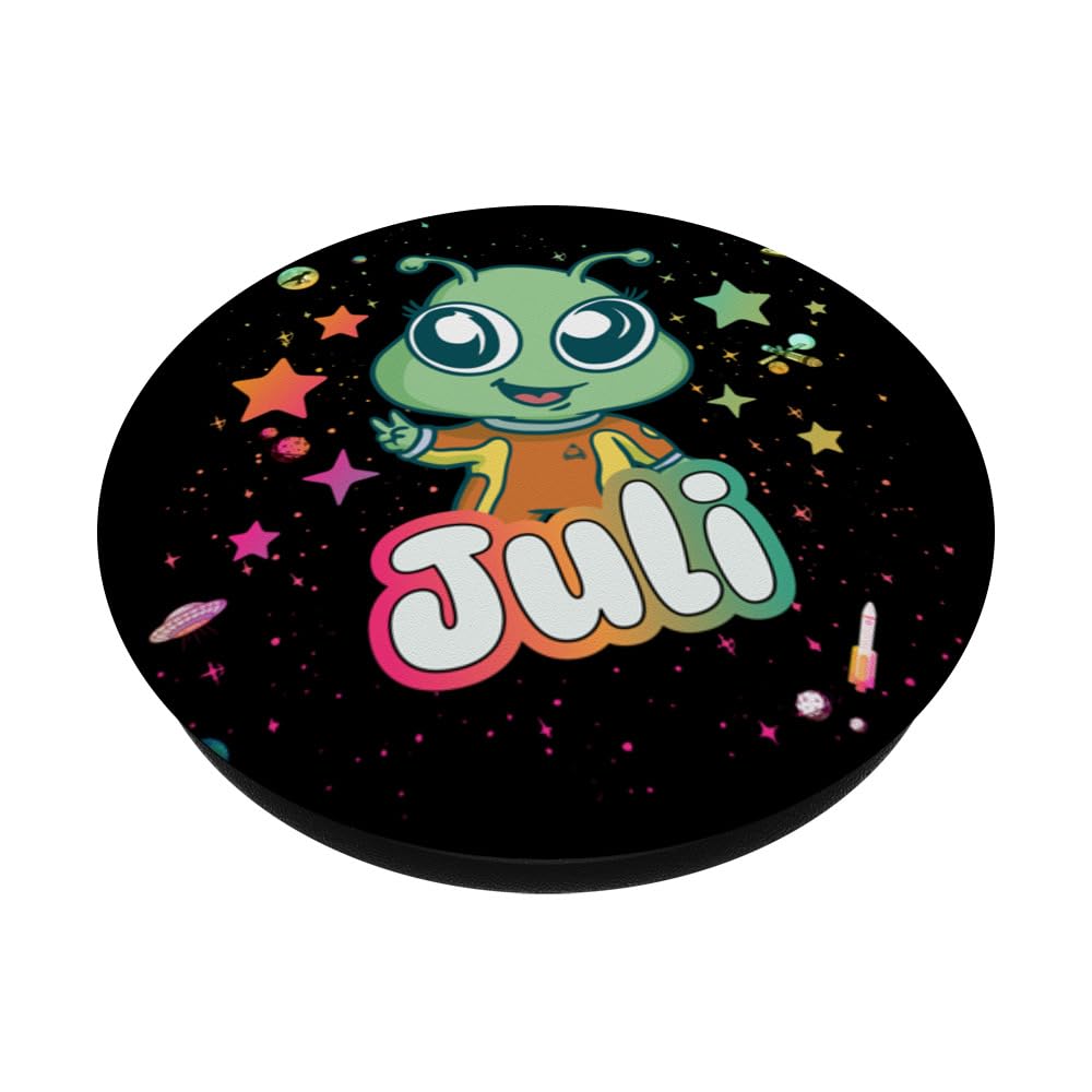 JULI - Adorable girl name with cute Alien PopSockets Swappable PopGrip, Black - Image 2