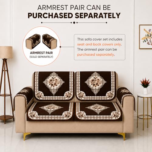 Image of Homerz Premium 'Luxe Series' Holland Velvet Sofa Cover | Smooth Finish | Anti-Skid Fleece Backing | Soft Touch Couch Protector for Living Room (Coffee, 2 Seater, Seat Cover with Backrest)