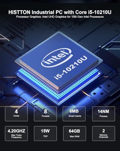 Image of HISTTON Industrial Mini PC Win 11 Pro, i5-10210U, DDR4 16GB 512GB M.2 SSD | Mini Computers Dual HD+DP 4K Triple Display, WiFi 5 /BT4.2 /USB3.0 /RS232 /485 COM, Mini Desktop Support Linux /Ubuntu