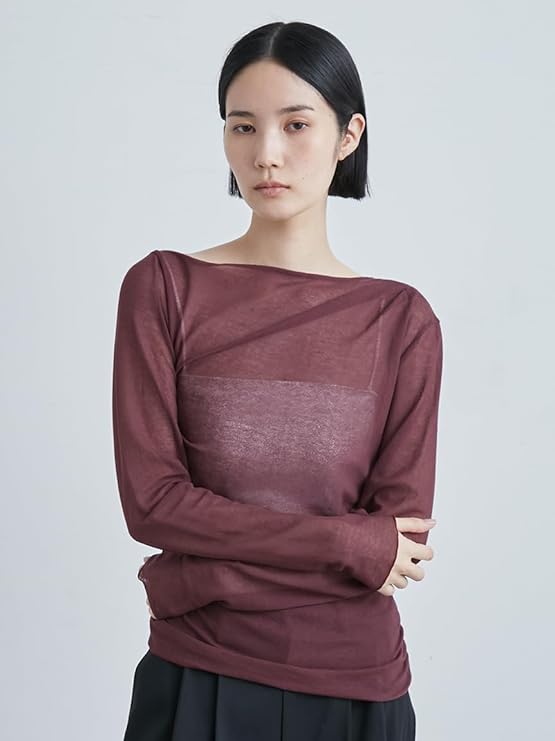 Amazon | アシンメトリーギャザートップス MWCT251068WINEF | Tシャツ