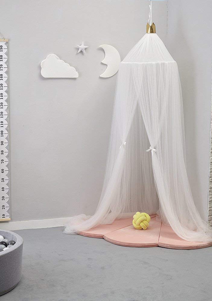 Princess Canopy for Girls Bed,Kids Bed Canopy,Princess Hanging Mosquito Net for Baby Crib Nook Castle Nursery for Kid's Room Decor (White)