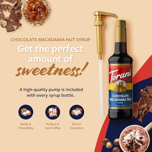 Image of Torani Coffee Syrup, Chocolate Macadamia Nut Flavored Syrup for Drinks, Pump Included, 25.4 Fl Oz