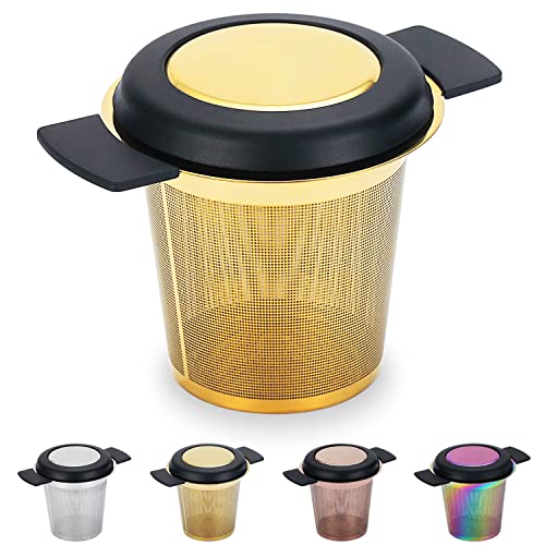 Kyraton Stainless Steel Tea Infuser Mesh Strainer, Tea and Coffee Infuser Fine Mesh Filters with Large Capacity & Perfect Size Double Handles for Hanging on Teapots,Mugs, Cups.(Gold)