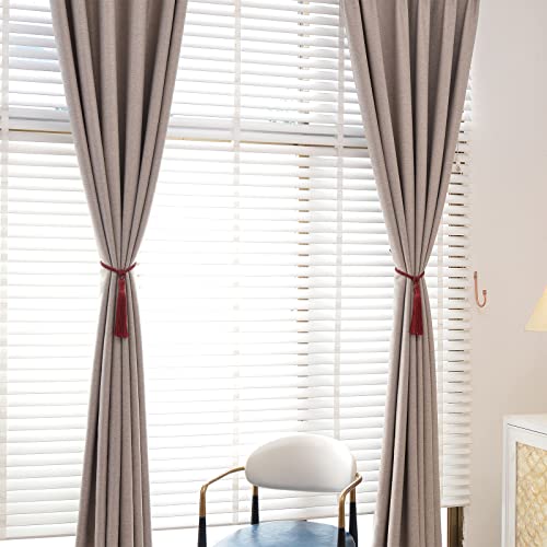 Pretty Jolly 4 Pack Long Tassel Curtain Tiebacks Handmade Braided Rope Knot Drape Tie Backs European Style Decorative Curtain Holdbacks for Home & Office Window Drapery (Wine Red)