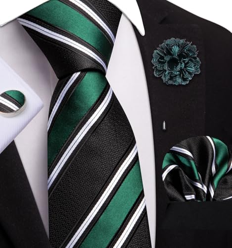 Image of Dubulle Mens Tie and Lapel Pin Paisley Striped Floral Necktie for Men Pocket Square Cufflinks 4PCS Set Wedding Party