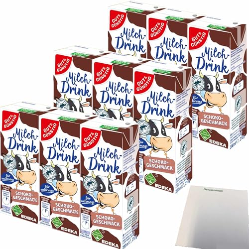 Gut&Günstig Milchdrink Schoko vollmundiger Schokogeschmack mit fettarmer Milch und Papier-Trinkhalm 3er Pack (9x200ml) + usy Block
