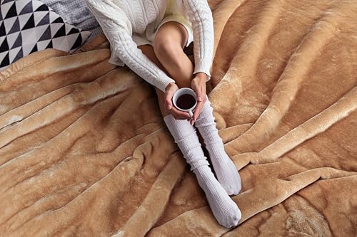 Image of ABRAZO Reversible Mink Blanket for Winter & AC | Double Bed 220x240 cm Soft & Warm Blanket /Dohar /Quilt /Comforter | All Season Use | (Beige)