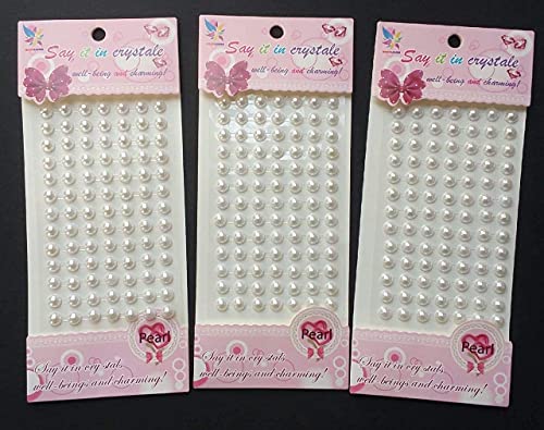 Image of KRAFTMASTERS White Pearl 7 Mm Diameter Crystal Bead Reusable Self-Adhesive Sticker for Wall Sheet(Set Of 3 Sheets)