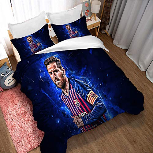 Lionel Messi Ensemble De Lit 3 Pièces Housse De Couette en Microfibre Confortable Ensemble De Literie Classique élégant pour Chambre à Coucher (200 x 200...