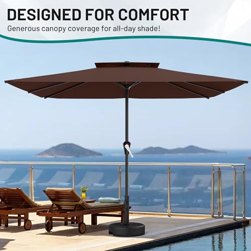Image of AreShark 8'x10' 2 Tiers Rectangular Patio Umbrella - Outdoor Umbrella Waterproof UV Protection, Market Table Umbrella w /Crank for Pool, Backyard, Deck(Dark Brown)