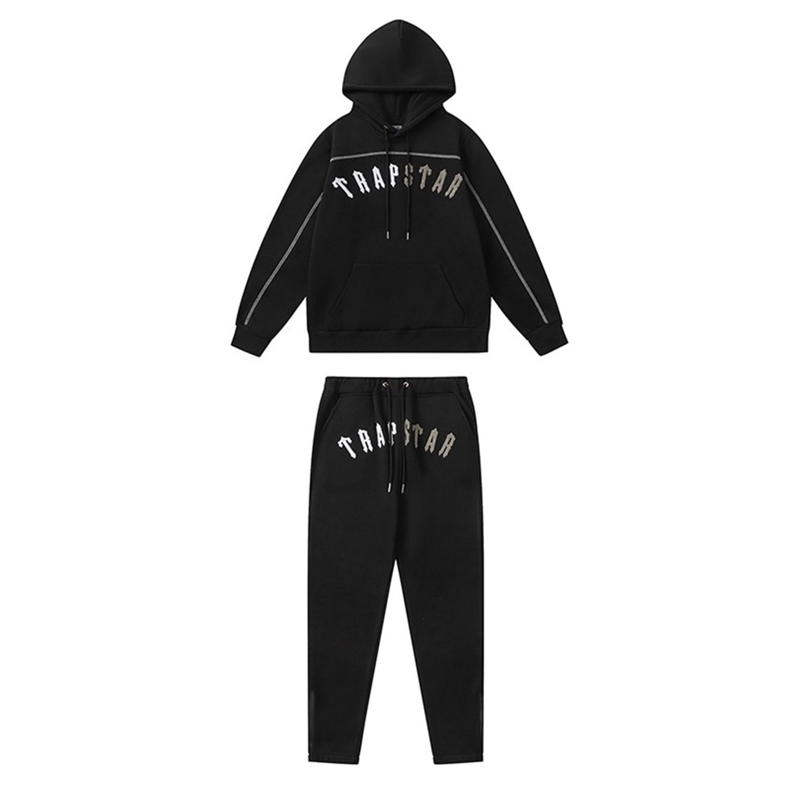 YOUPO Embroidered Trapstar Tracksuit for Men and Women, Unisex Trapstar Shooters Suit, 2 Piece Sports Jogging Set Autumn Winter, Fleece Hooded Sweatshirt and Pants (Color : 8841 black, Size : Medium M 8841 black