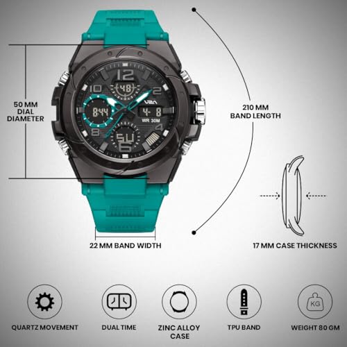 Image of V2A Styrke 5110 Analog Digital Watch for Men | Hybrid Multi Display Dial | Alarm Stopwatch Day Date 12 /24 Hr | TPU Strap | 30M Water Resistant