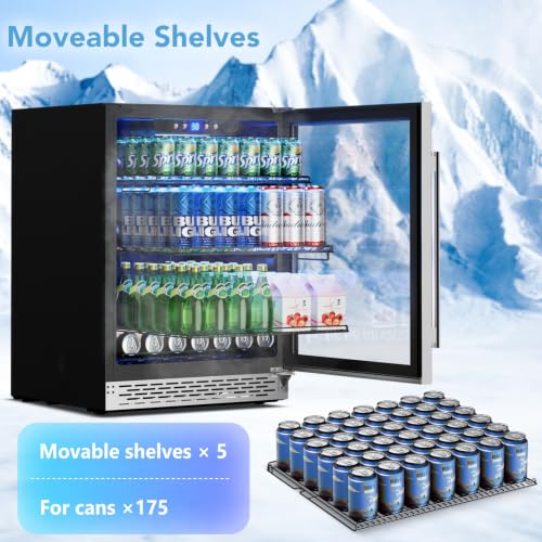 Image of Phiestina 24 inch Beverage Cooler Refrigerator, 175 Cans Freestanding /Built in Dual Zone Beverage Fridge Glass Door for Home Kitchen