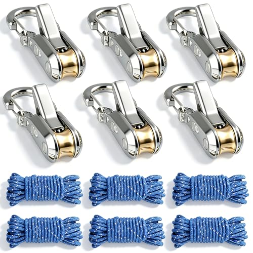 6 Pack Rope with Roller Tensioner for Easy and Secure Tying 2026 New Heavy Duty Retractable Buckle Rope with Accessory Cord for Camping Boating Home Storage Outdoor Use