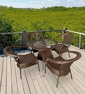 ARTIC FASHION Patio Chair Sets Garden Wicker Furniture Set for Outdoor Patio and Balcony || Powder Coated Frame| UV Protected Wicker [4 Chairs, 1 Table]