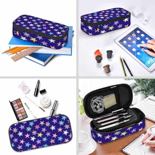 Image of Colorful Stars Pencil Case Woven Stars Purple Blue Red Pencil Bag Pouch Box Organizer for College School Students Boy Girl