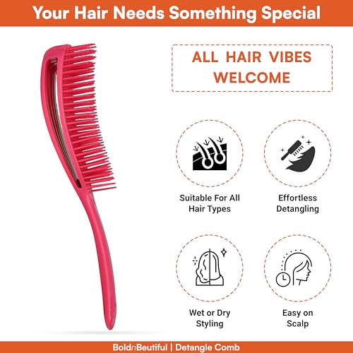 Image of Premium TPEE Material Hair Detangler Comb for Wet & Dry Hairs | Flexible Soft Tip Scalp-Friendly Detangling Brush with Anti-Slip Ergonomic Handle
