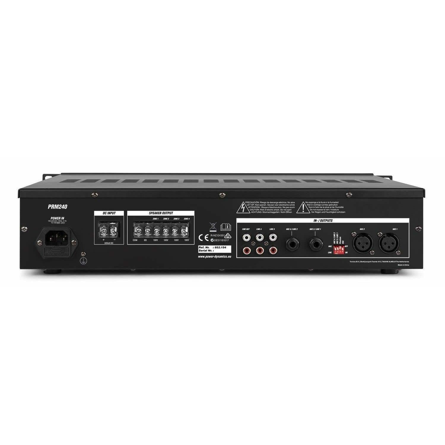 Versterker 100V - Power Dynamics PRM240 100V versterker met Bluetooth en mp3 speler - 240W