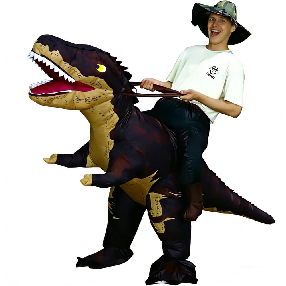 QNRMS T Rex Ride on Dinosaur Inflatable Costume Adult Fancy Dinosaur Suit Blow up Trex Costume (Black)