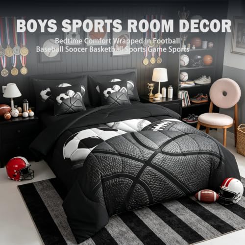 Image of Feelyou Boys Sports Comforter Set Queen Size 7 Pieces