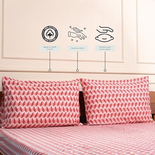 Image of Amazon Brand - Umi Cotton Fitted Bedsheet, Queen Size 78x60 Inches, Elastic Fit Bed Sheet, 10 Inch Deep Pocket, Soft Breathable Bedding, Durable Easy Care, with Pillow Cover-Rosy Blush