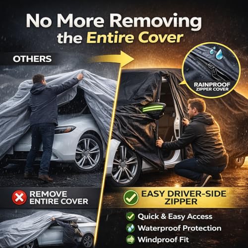 Image of Car Cover Waterproof All Weather for Automobiles, Outdoor Full Exterior Covers for Sedan Black(Suggest Car Length from 194 inch-208 inch)