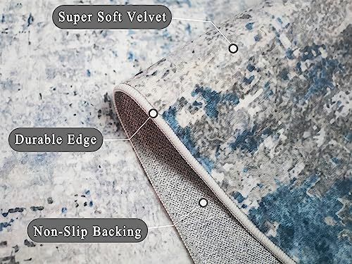 vivorug 9x12 Area Rugs for Living Room, Non Slip Machine Washable Modern Abstract Rug, Ultra-Thin Lightweight Large Area Rug Carpet for Bedroom, Dining Room, Low Pile Gray/Navy