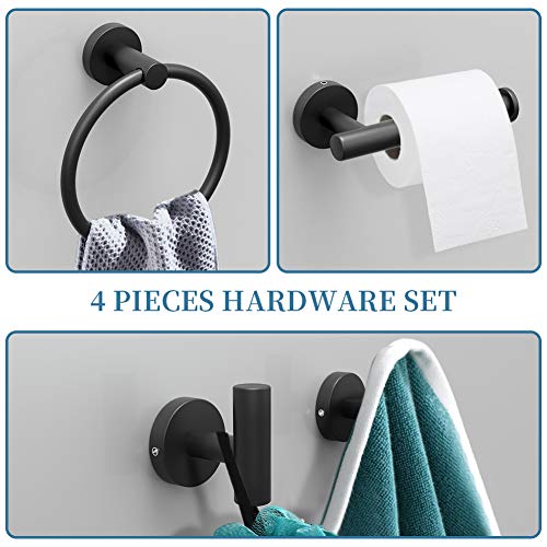 Sofier Black Bathroom Accessories Set 4 Piece with 304 Stainless Steel Black Towel Ring Toilet Paper Holder and 2 Robe Towel Hooks Wall Mounted Matte Black Bathroom Hardware Set