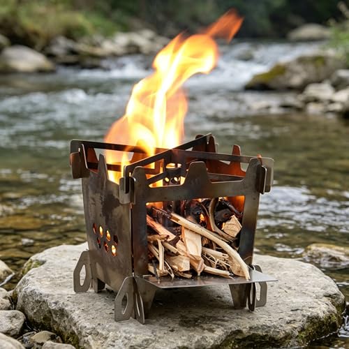 Wood Burning Camping Rocket Stove, Portable Backpacking Stainless Steel Wood Stove, with efficient-burning chimney, Camping Gear Accessory for Survival Outdoor Hiking Travel Picnic BBQ - Image 5