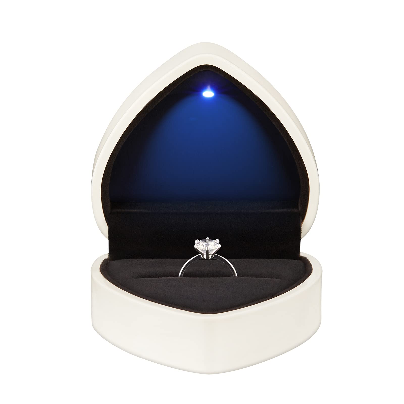 Boîte cadeau en forme de cœur avec lumière LED - En velours - Pour mariage, fiançailles, demande en mariage, anniversaire et anniversaire de mariage - Blanc