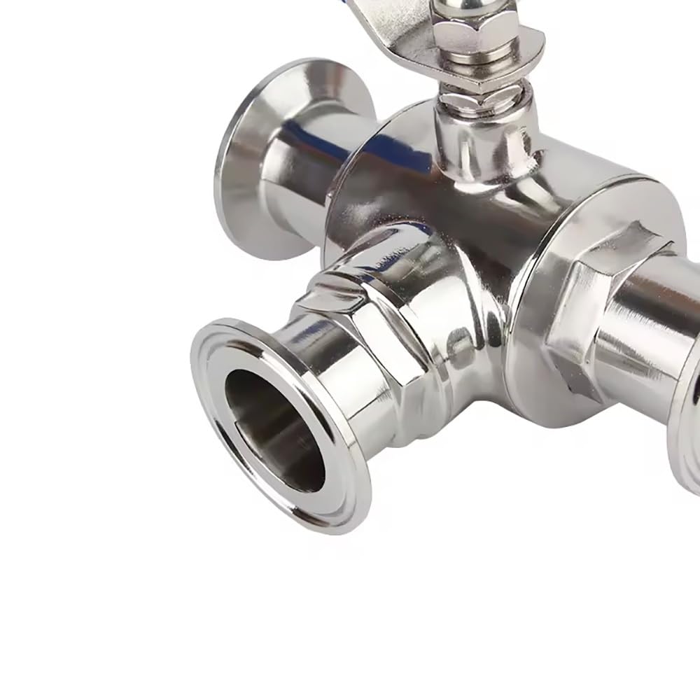 SS304 Stal Nierdzewna Higieniczny Zawór Kulowy Trójdrożny, Porty T/L 19-51mm, Tri-Clamp 1,5"/2" do Farmaceutyki, Żywności, Domowego Piwa, 1 Sztuka(L-port,51mm Ferrule 64)