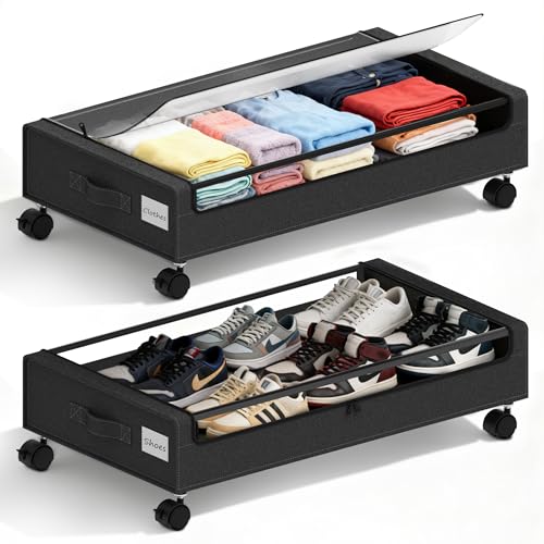 VXEAPADE Under Bed Storage with Wheels - 2Pack 60L Underbed