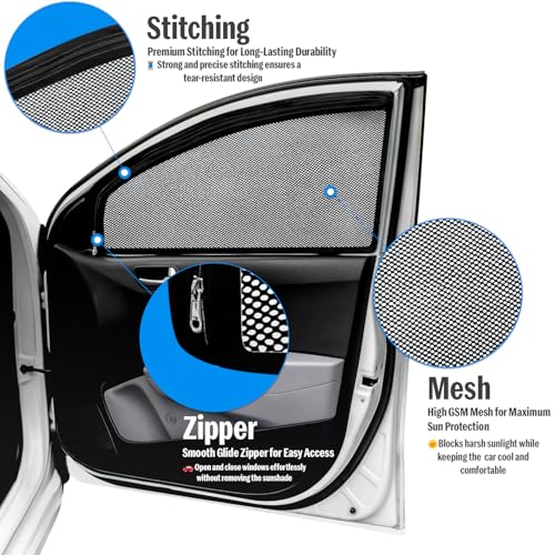 Image of Autofact Magnetic Car Sunshades Compatible with Maruti Alto K10 Old (2014 to 2022) (Set of 4) - Easy Installation, UV Protection, Keeps Car Cool (Front 2 with Zippers, Rear 2 Without Zippers)