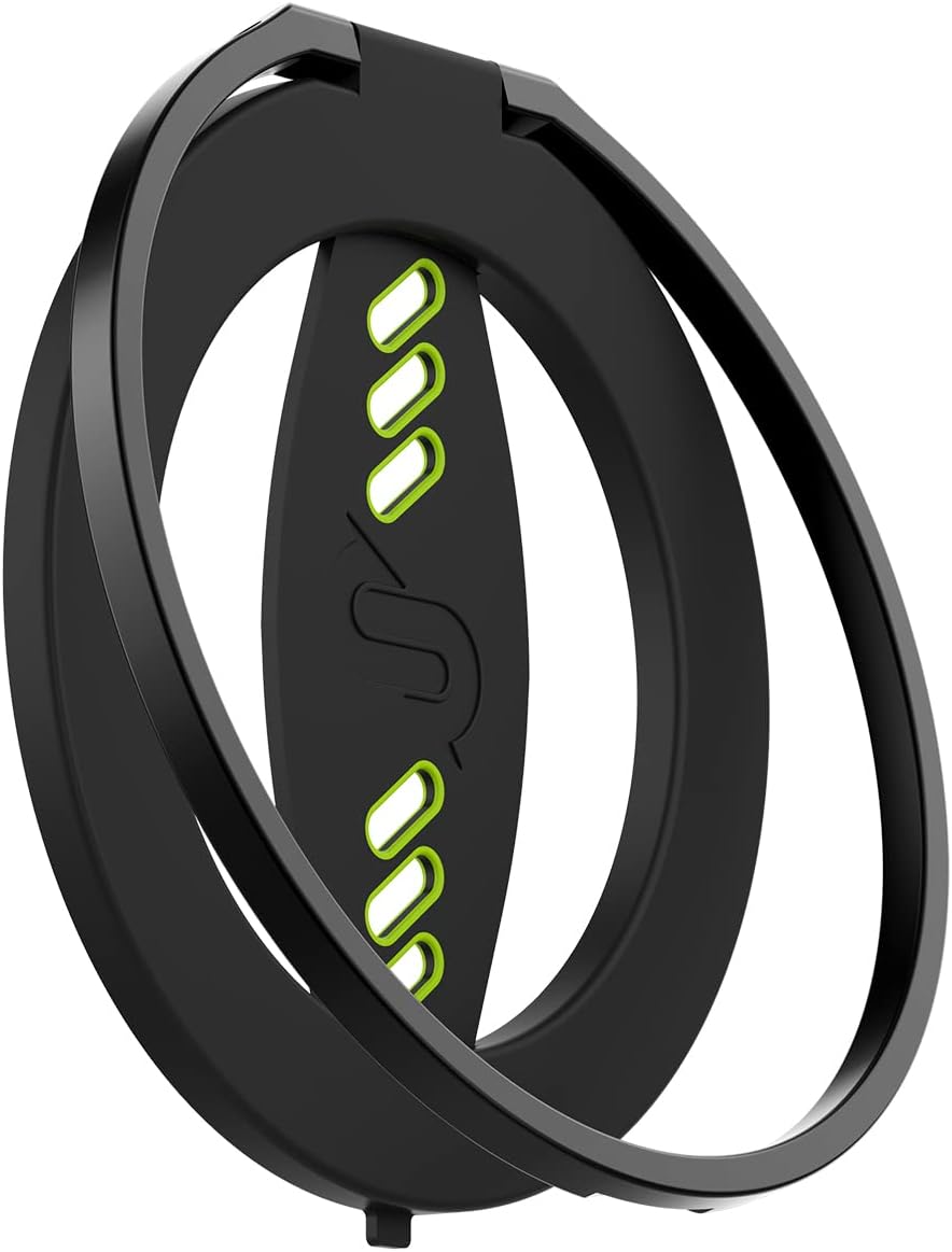 Mag-X Magnetic Phone Ring with KickStand 360° adjustable Silicone Finger Strap, Phone Ring Case Compatible for iPhone 17 16 15 14, Samsung S24 Ultra MagSafe Case (Black/Neon Green)