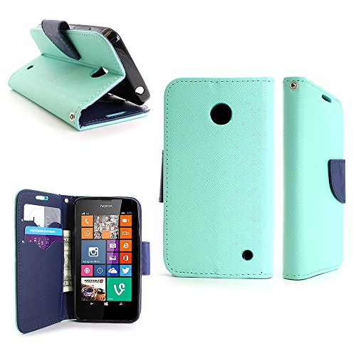 Nokia Lumia 635 Wallet Phone Case and Screen Protector | CoverON (CarryAll) Pouch Series | Tough Textured Exterior (Teal / Navy Blue) Flip Stand Cover with Credit Card and Cash Holder Slots for Nokia Lumia 635